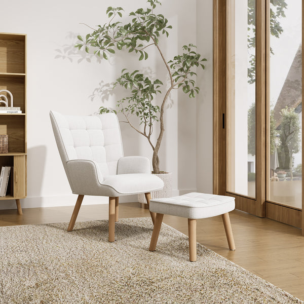Emma Armchair with Ottoman - White