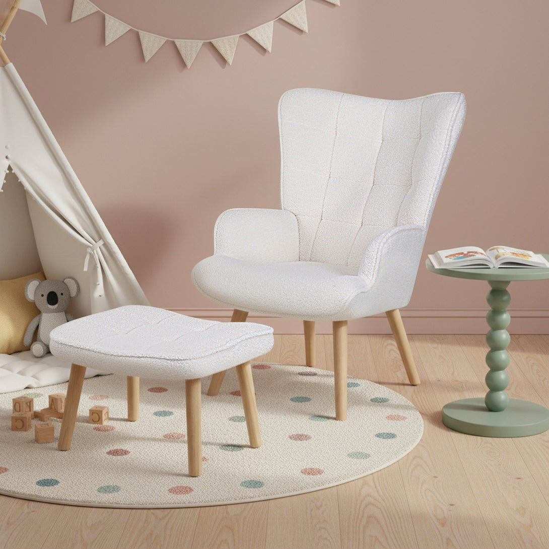 Emma Armchair with Ottoman - White