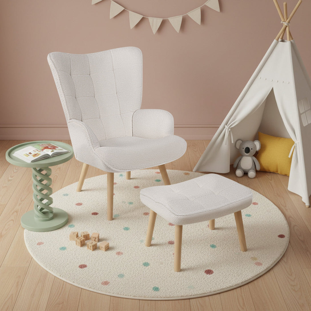 Emma Armchair with Ottoman - White