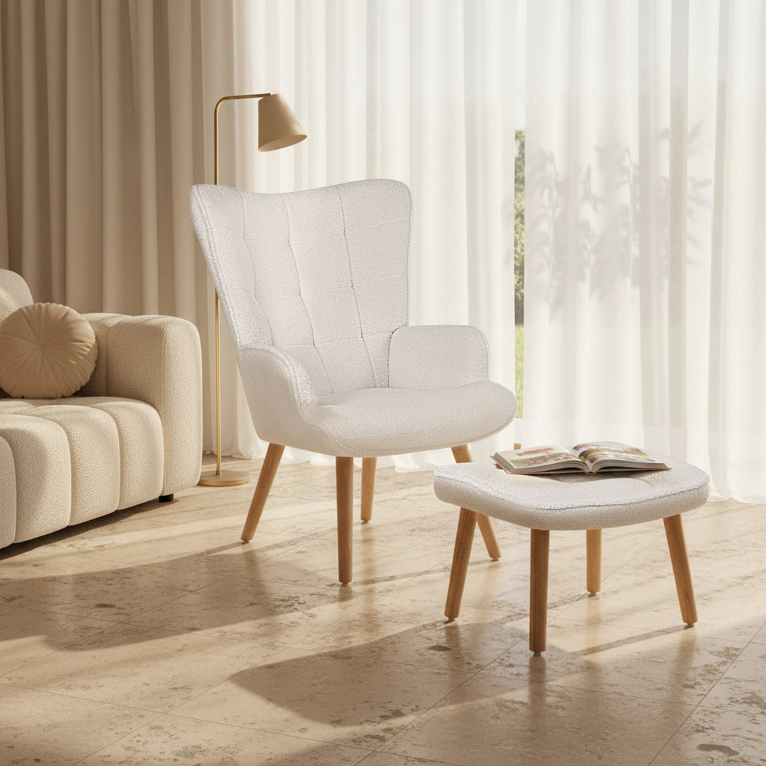 Emma Armchair with Ottoman - White