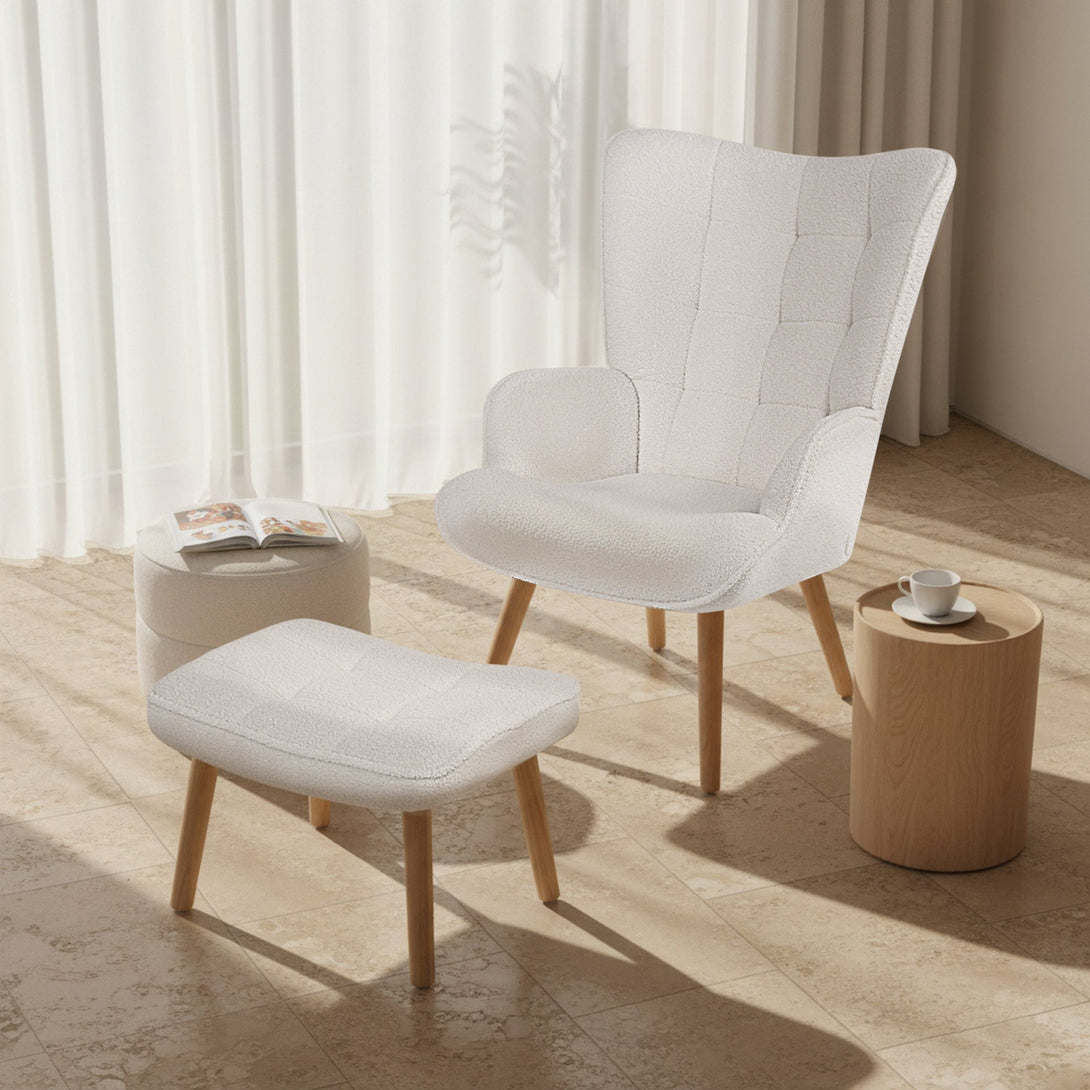 Emma Armchair with Ottoman - White