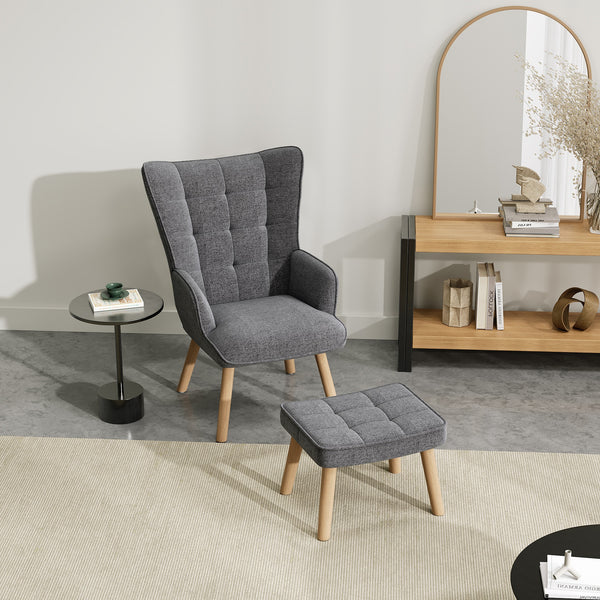 Emma Armchair with Ottoman - Grey