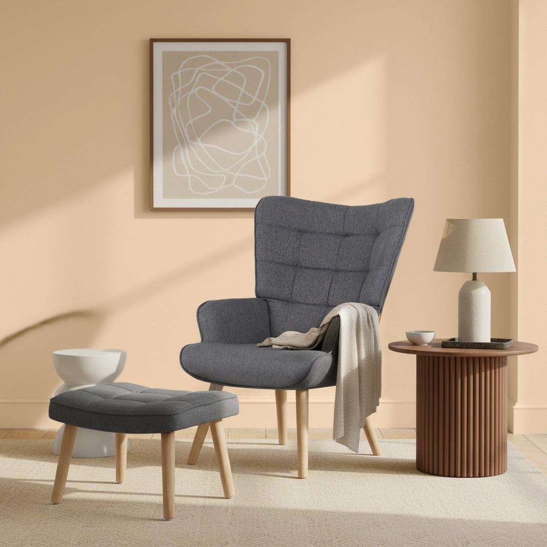 Emma Armchair with Ottoman - Grey