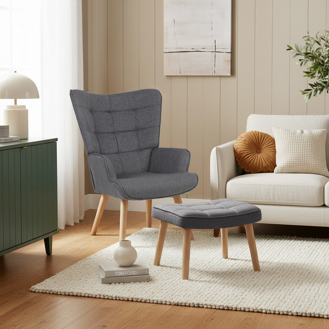 Emma Armchair with Ottoman - Grey