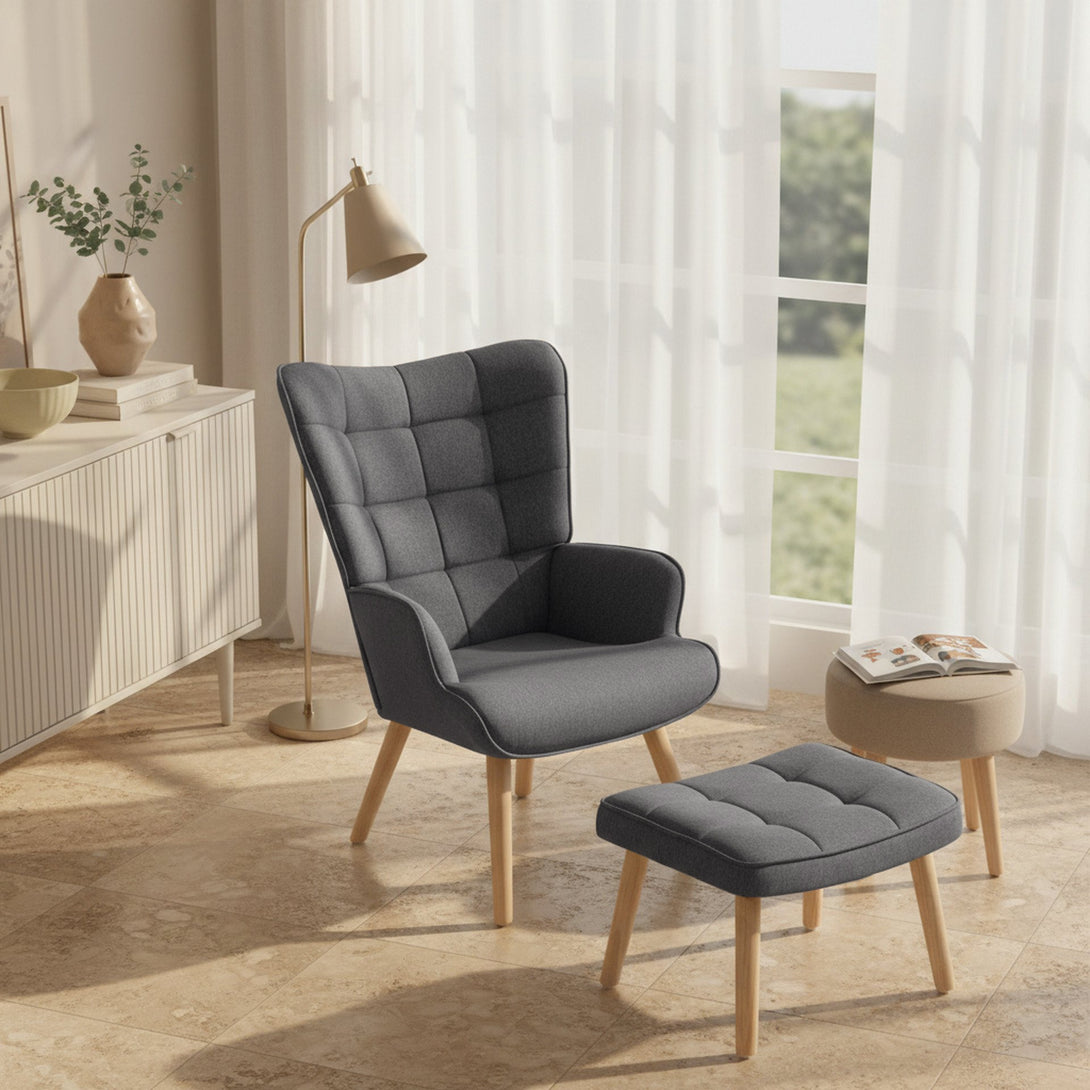 Emma Armchair with Ottoman - Grey