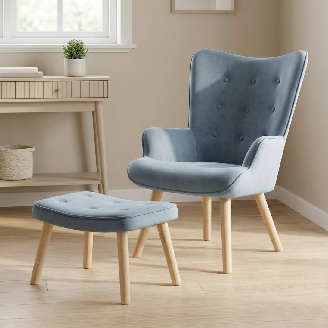 Olivia Armchair with Ottoman - Blue