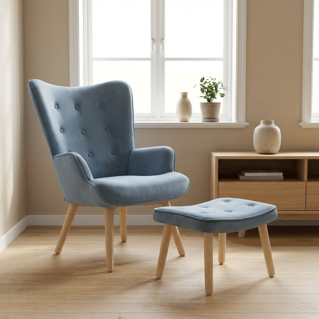 Olivia Armchair with Ottoman - Blue