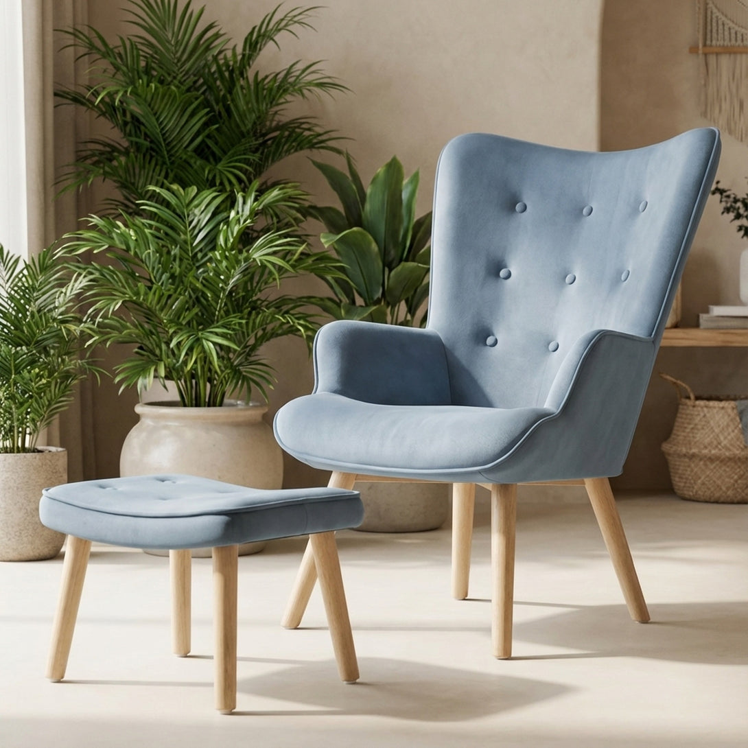 Olivia Armchair with Ottoman - Blue