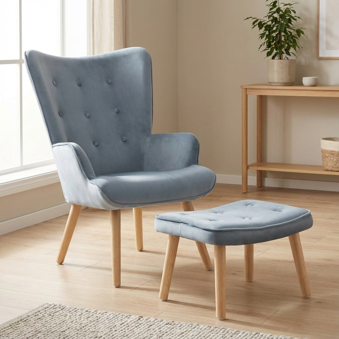 Olivia Armchair with Ottoman - Blue
