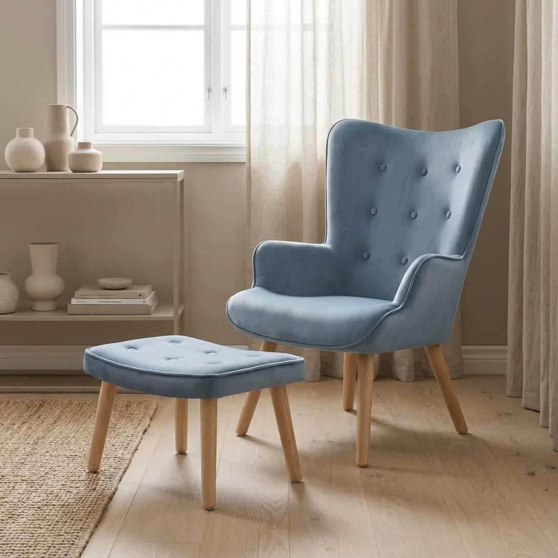 Olivia Armchair with Ottoman - Blue