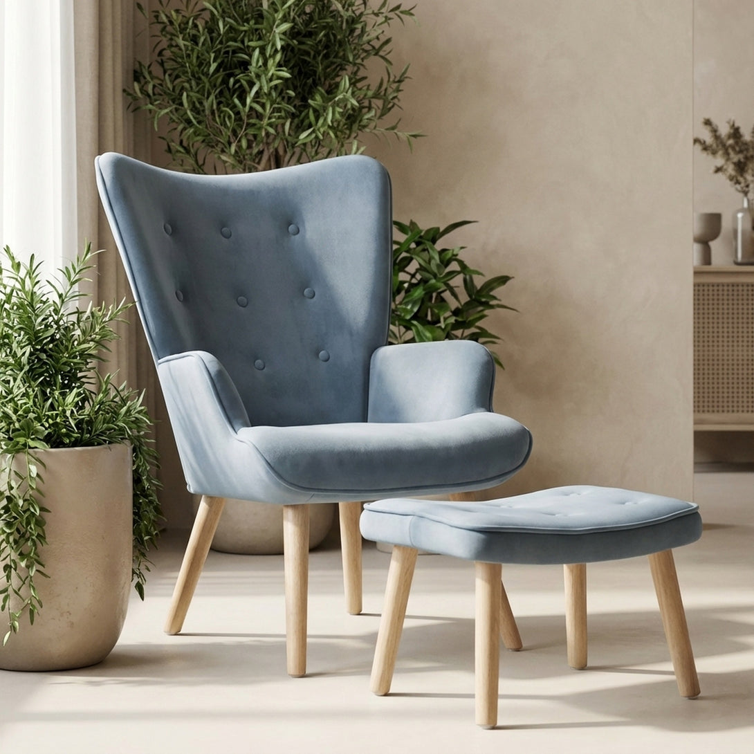 Olivia Armchair with Ottoman - Blue