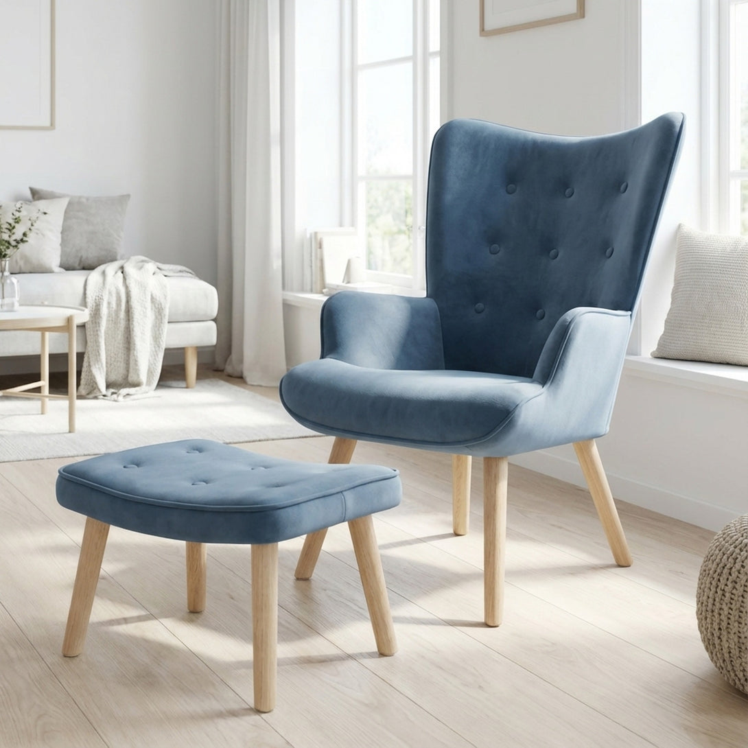 Olivia Armchair with Ottoman - Blue