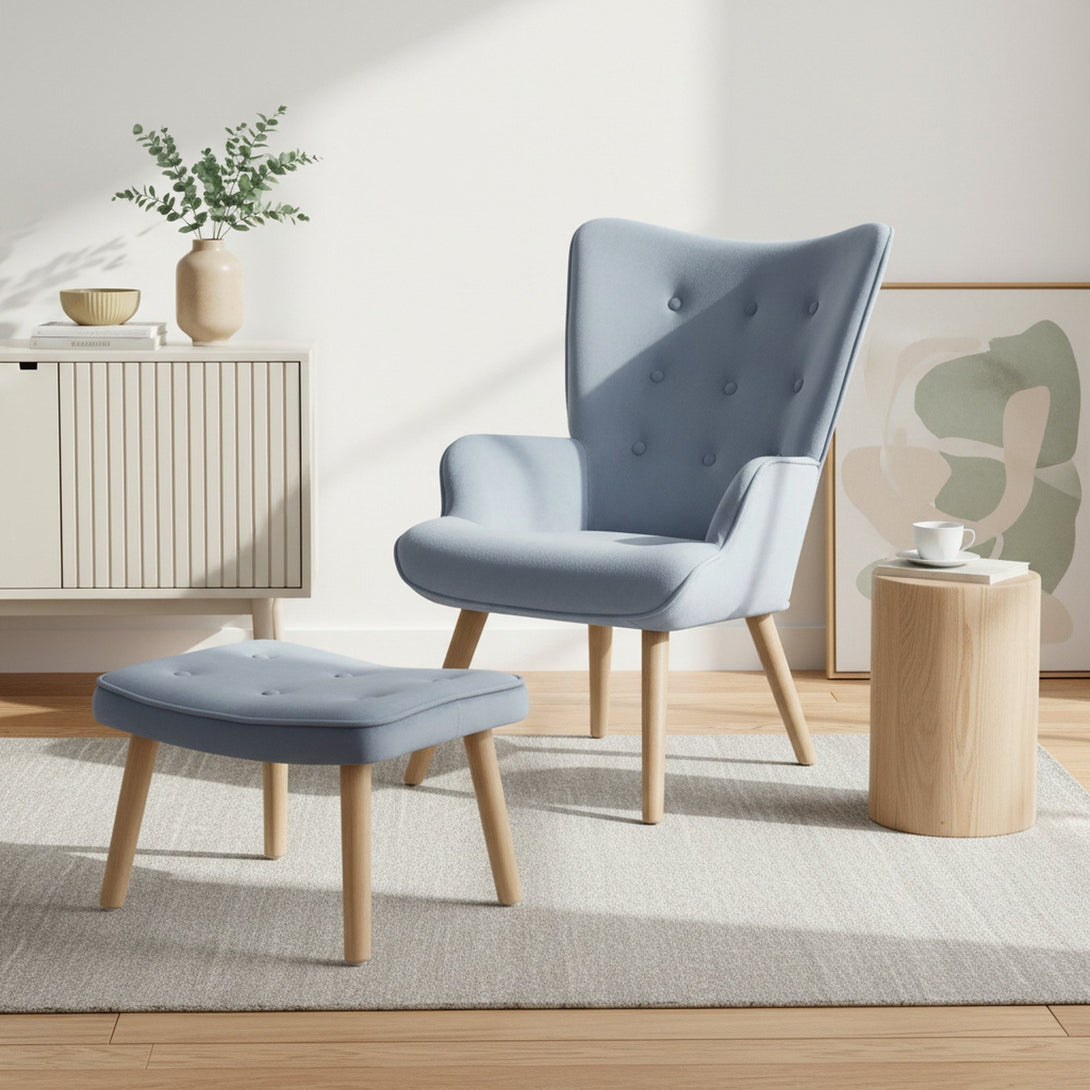 Olivia Armchair with Ottoman - Blue