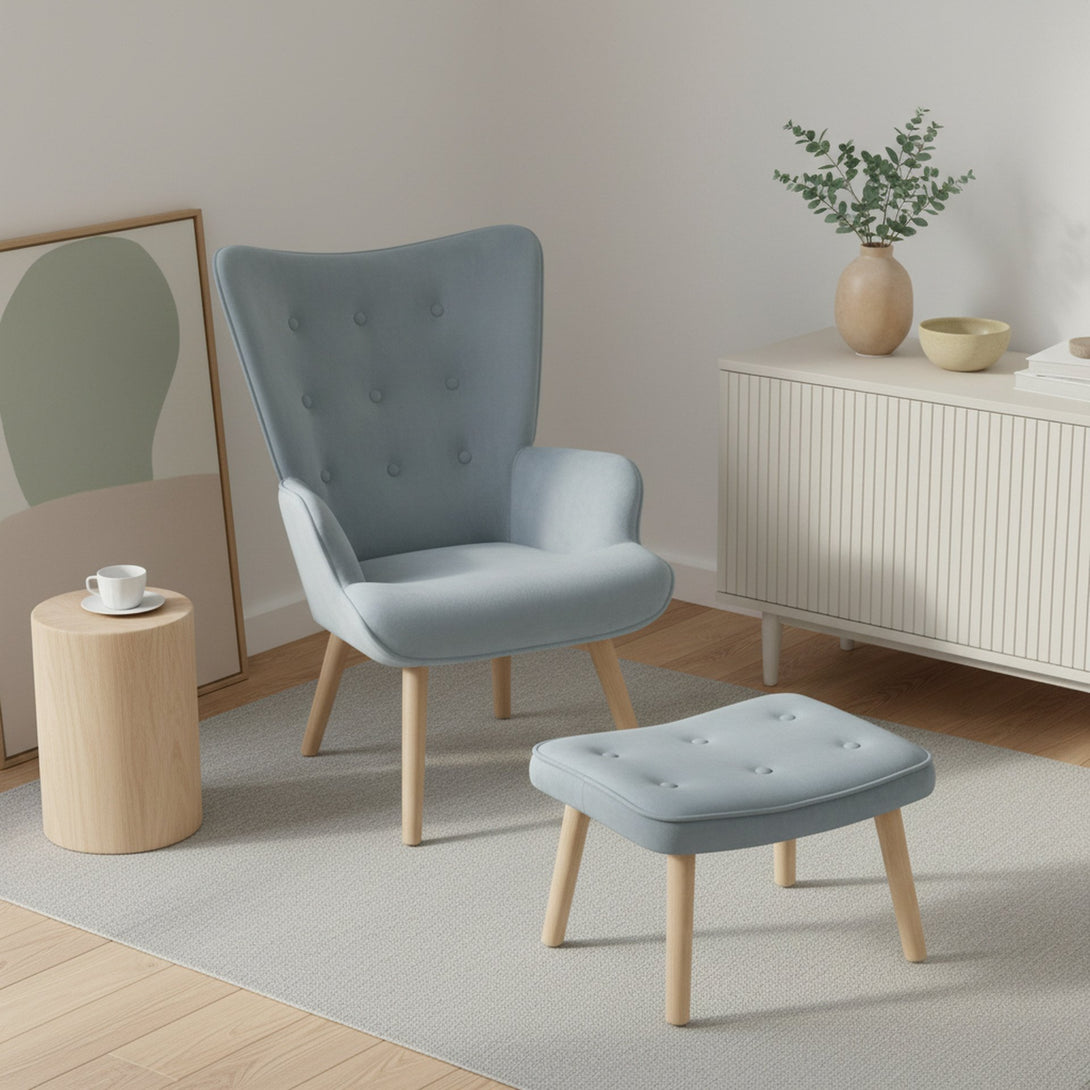 Olivia Armchair with Ottoman - Blue