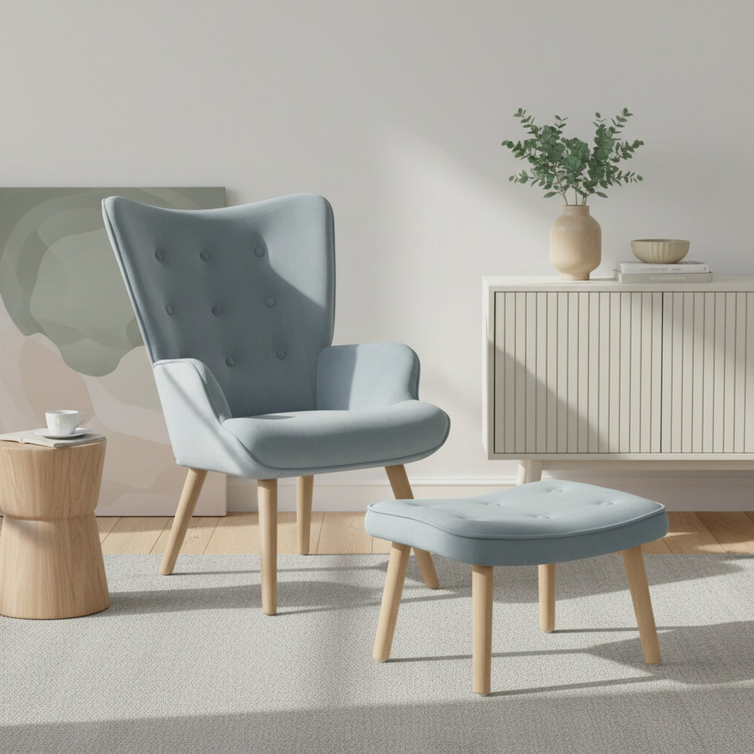 Olivia Armchair with Ottoman - Blue