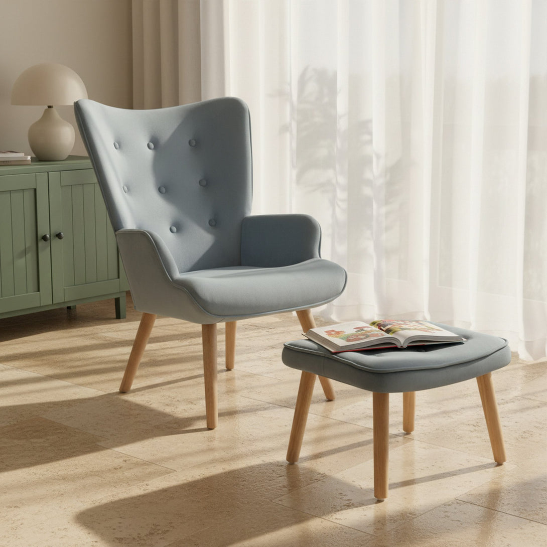Olivia Armchair with Ottoman - Blue