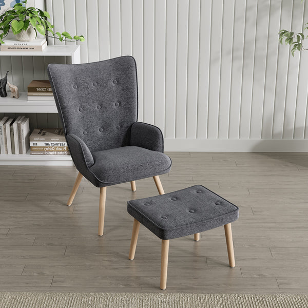 Olivia Armchair with Ottoman - Grey