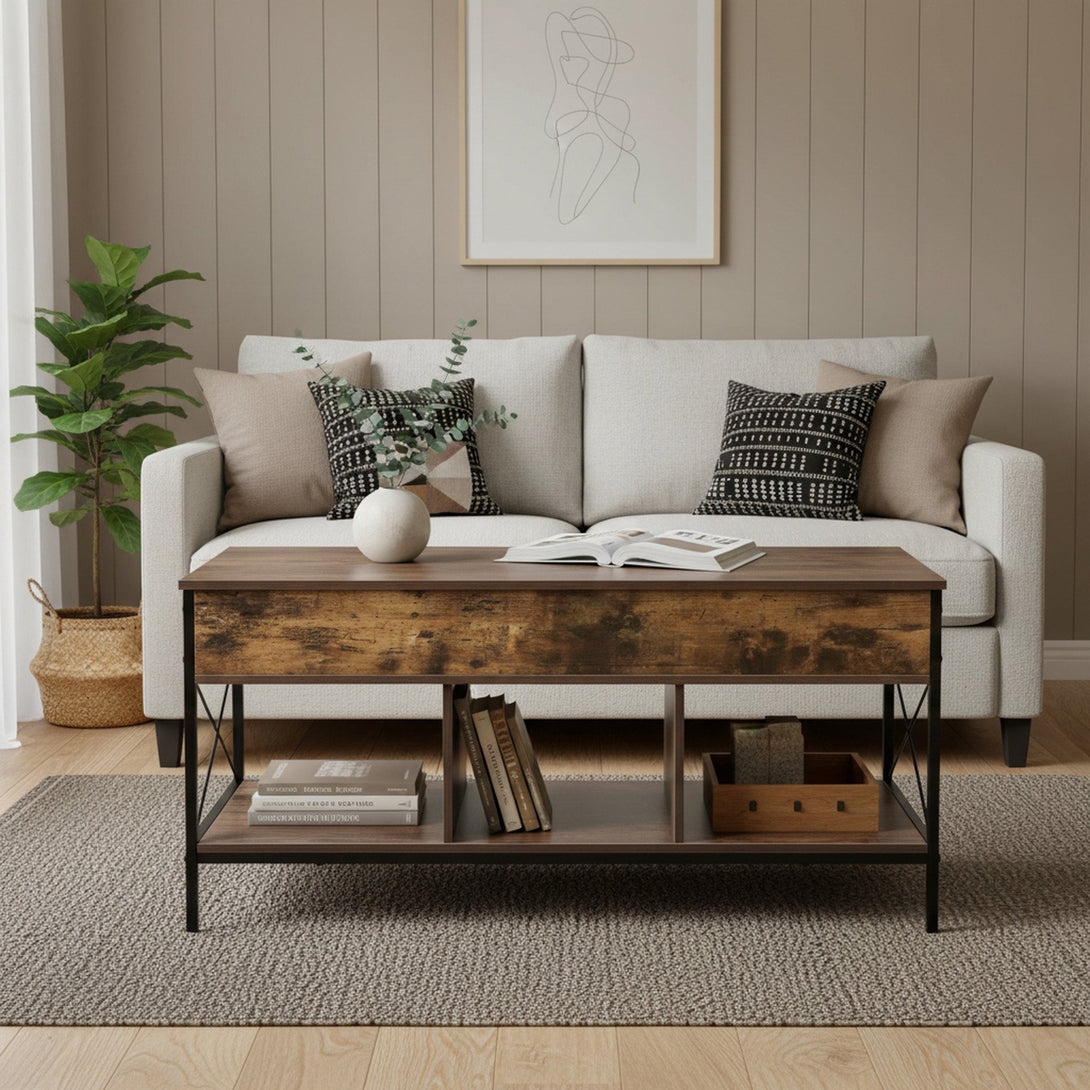 Vault Lift-Top Storage Coffee Table - Rustic Brown