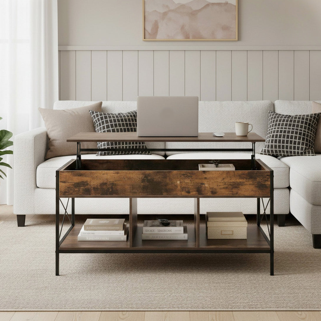 Vault Lift-Top Storage Coffee Table - Rustic Brown