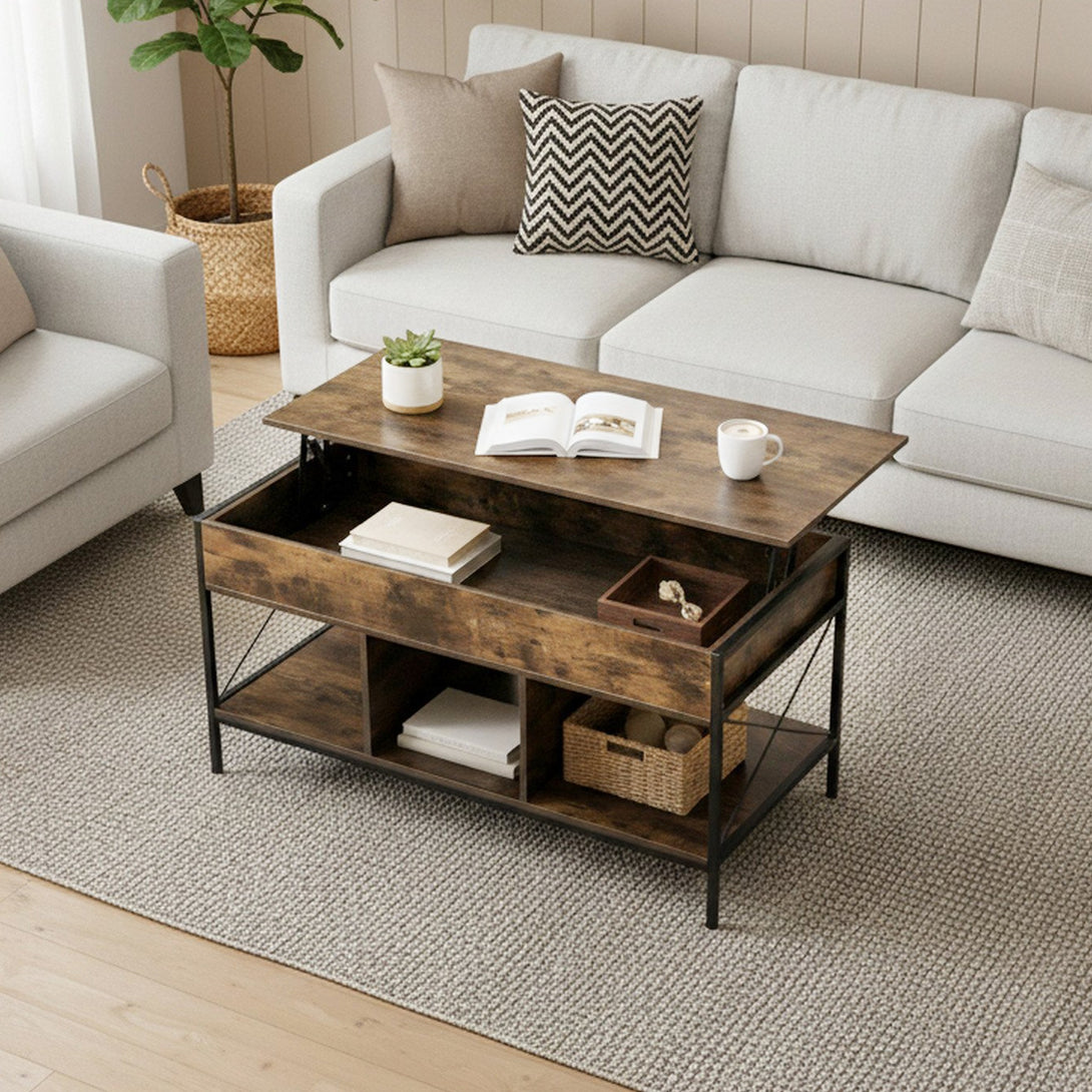 Vault Lift-Top Storage Coffee Table - Rustic Brown