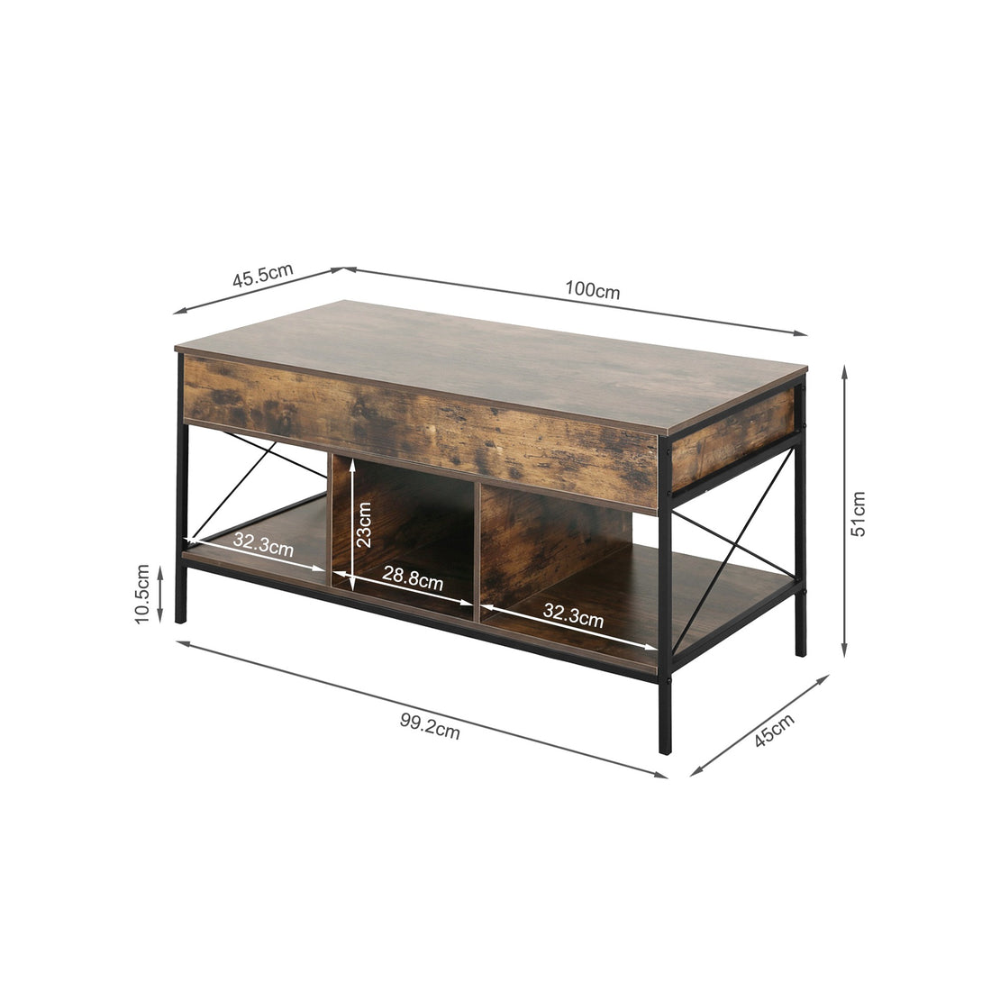 Vault Lift-Top Storage Coffee Table - Rustic Brown