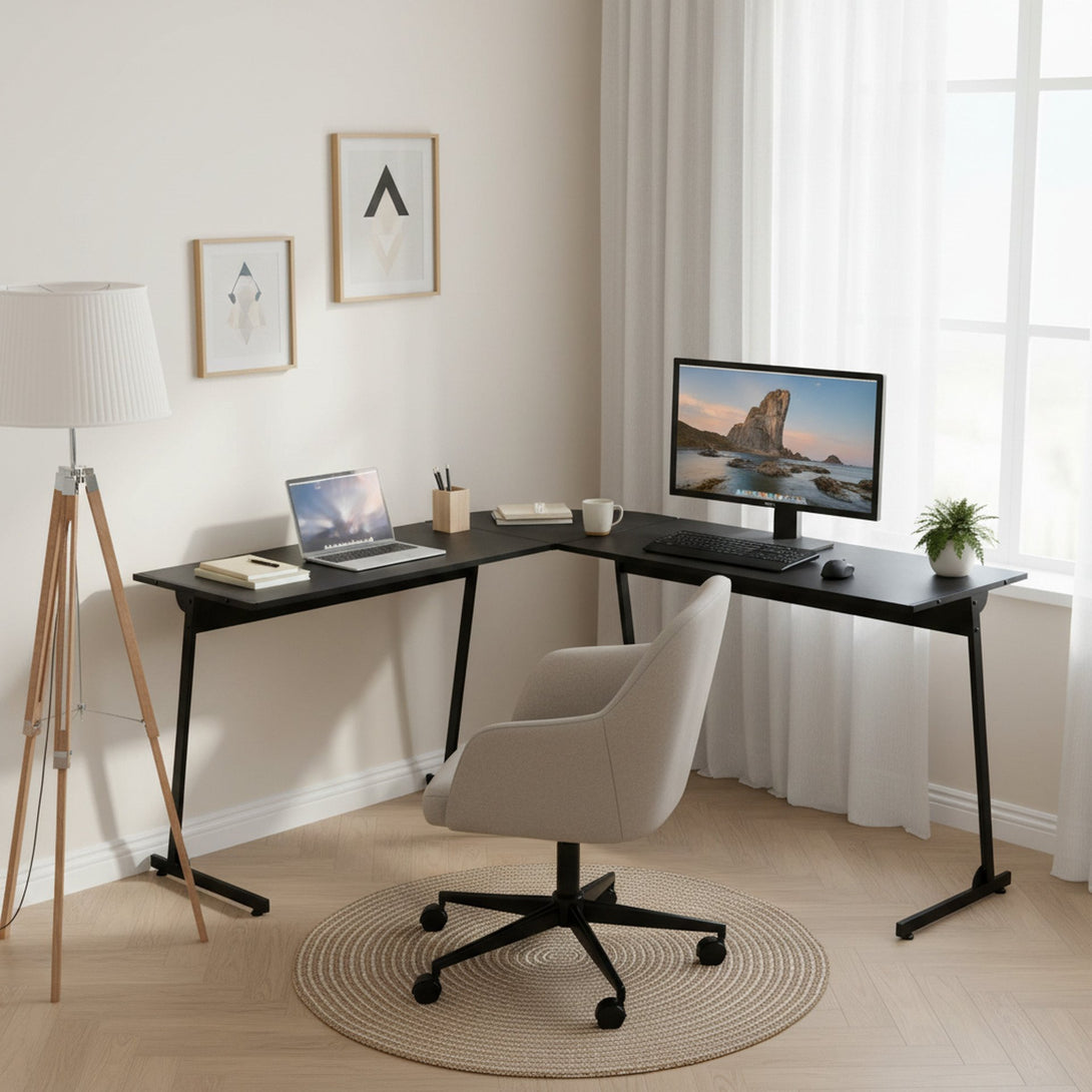 Nordix L-Shaped Computer Corner Desk - Black