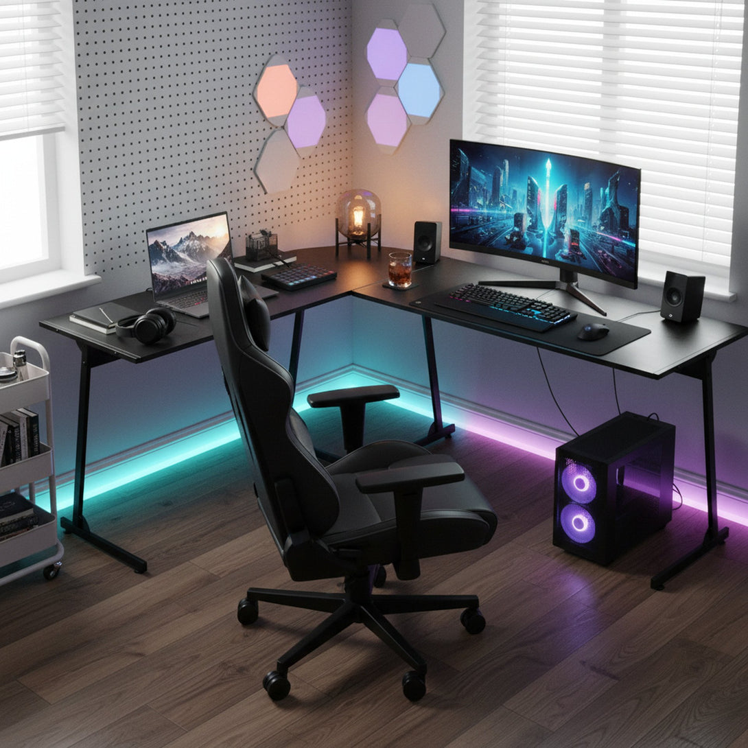 Nordix L-Shaped Computer Corner Desk - Black