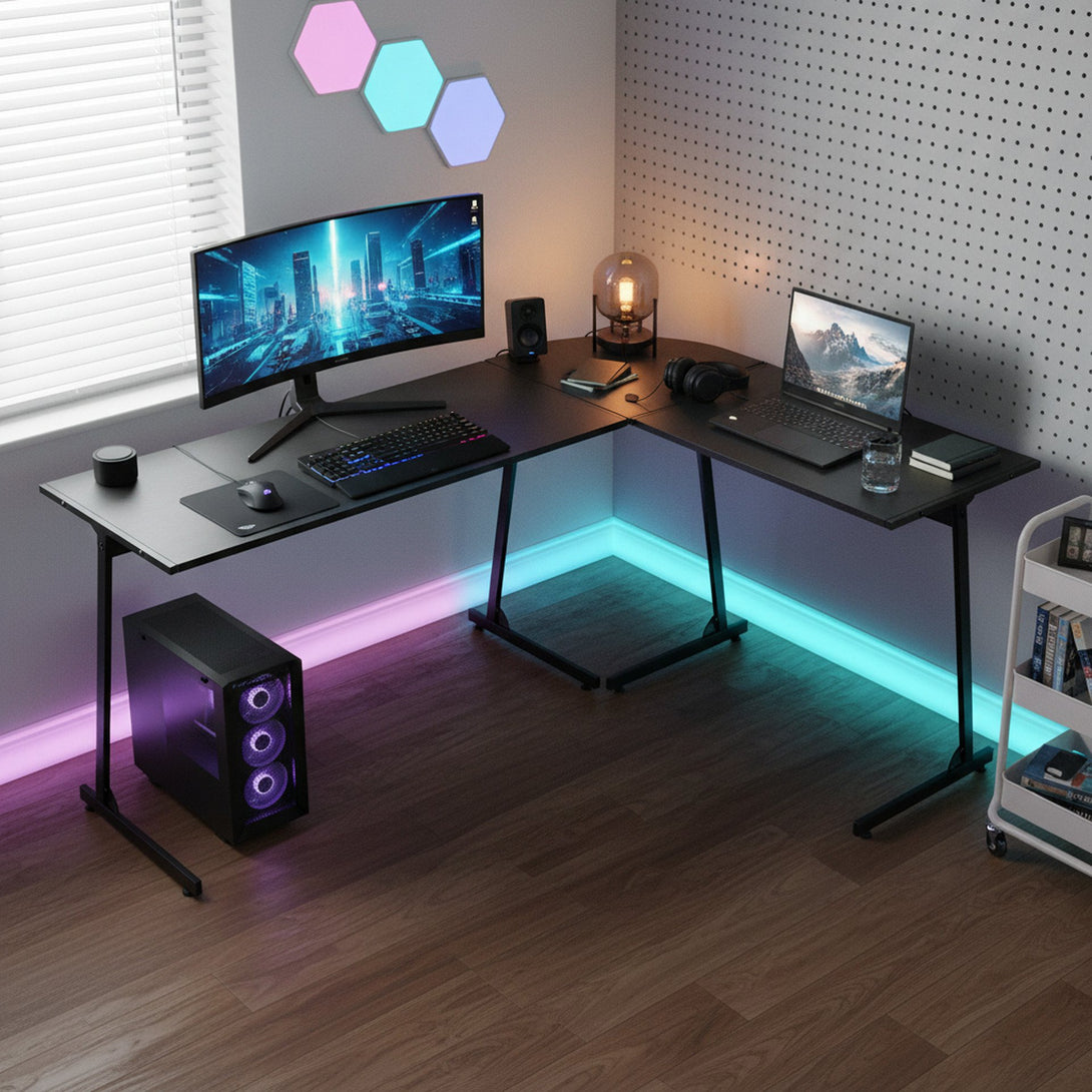 Nordix L-Shaped Computer Corner Desk - Black