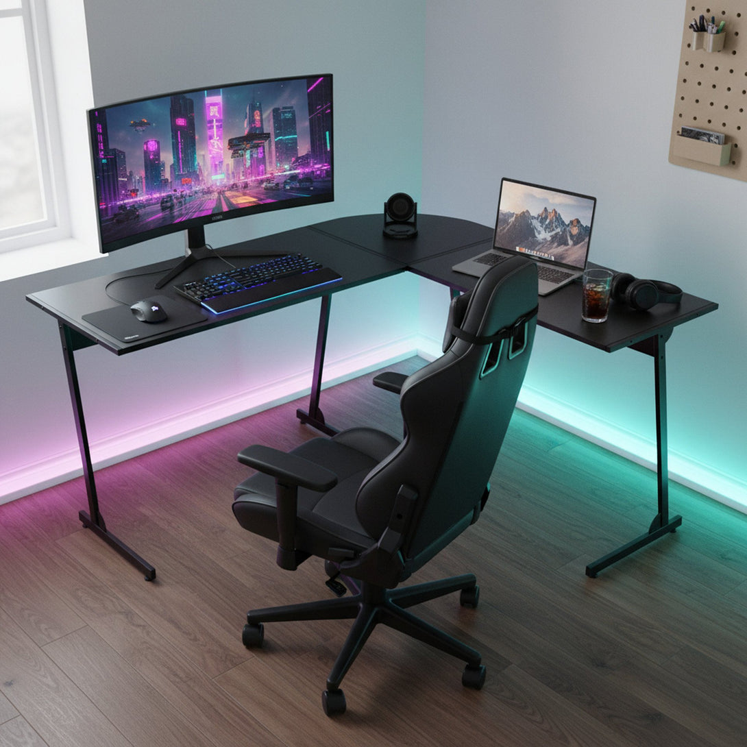 Nordix L-Shaped Computer Corner Desk - Black