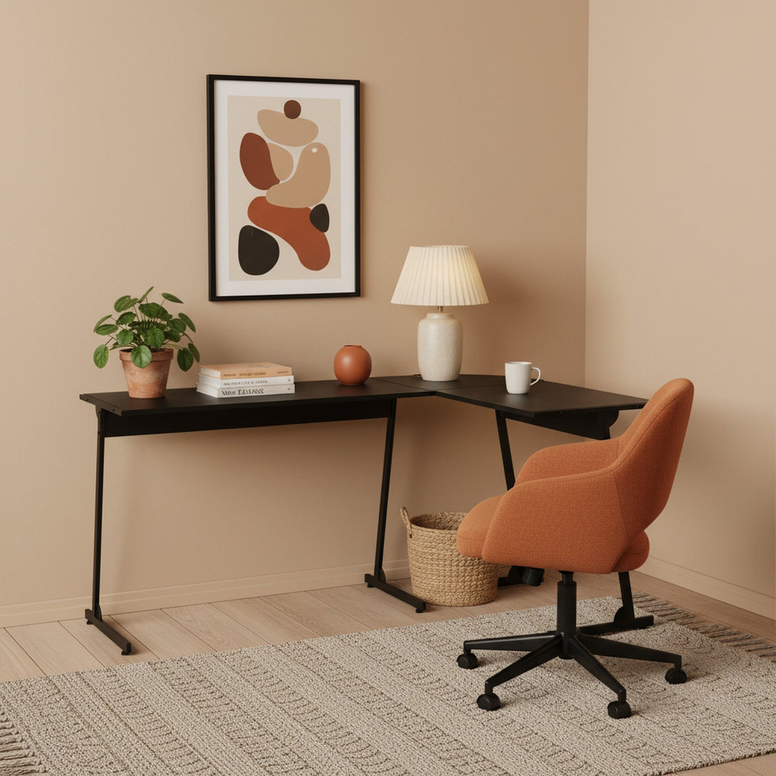 Nordix L-Shaped Computer Corner Desk - Black