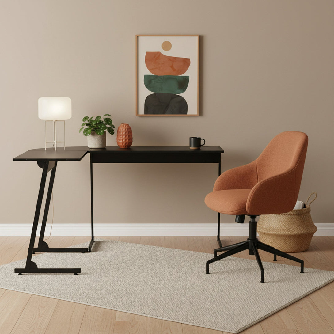 Nordix L-Shaped Computer Corner Desk - Black