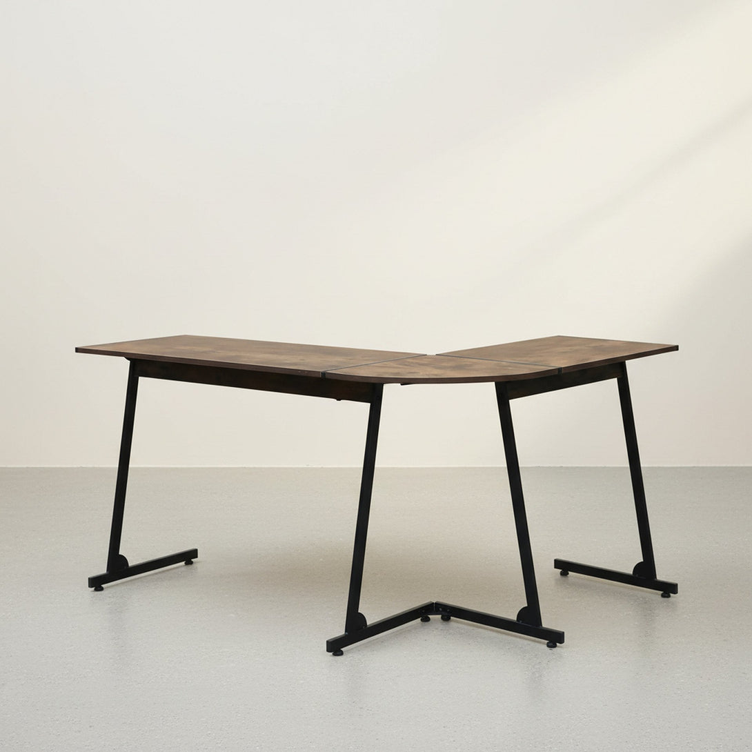 Nordix L-Shaped Computer Corner Desk - Rustic Brown