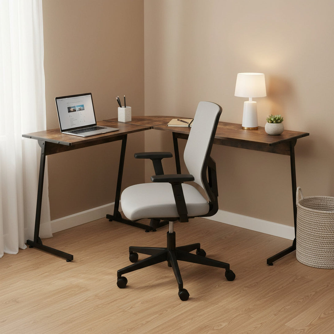 Nordix L-Shaped Computer Corner Desk - Rustic Brown