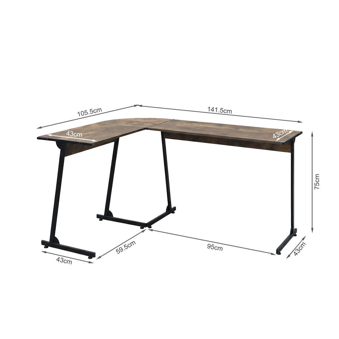 Nordix L-Shaped Computer Corner Desk - Rustic Brown