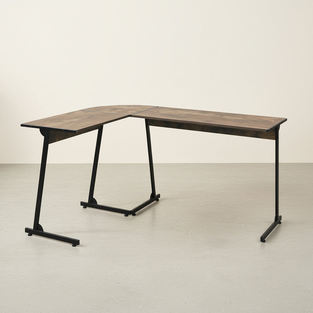 Nordix L-Shaped Computer Corner Desk - Rustic Brown