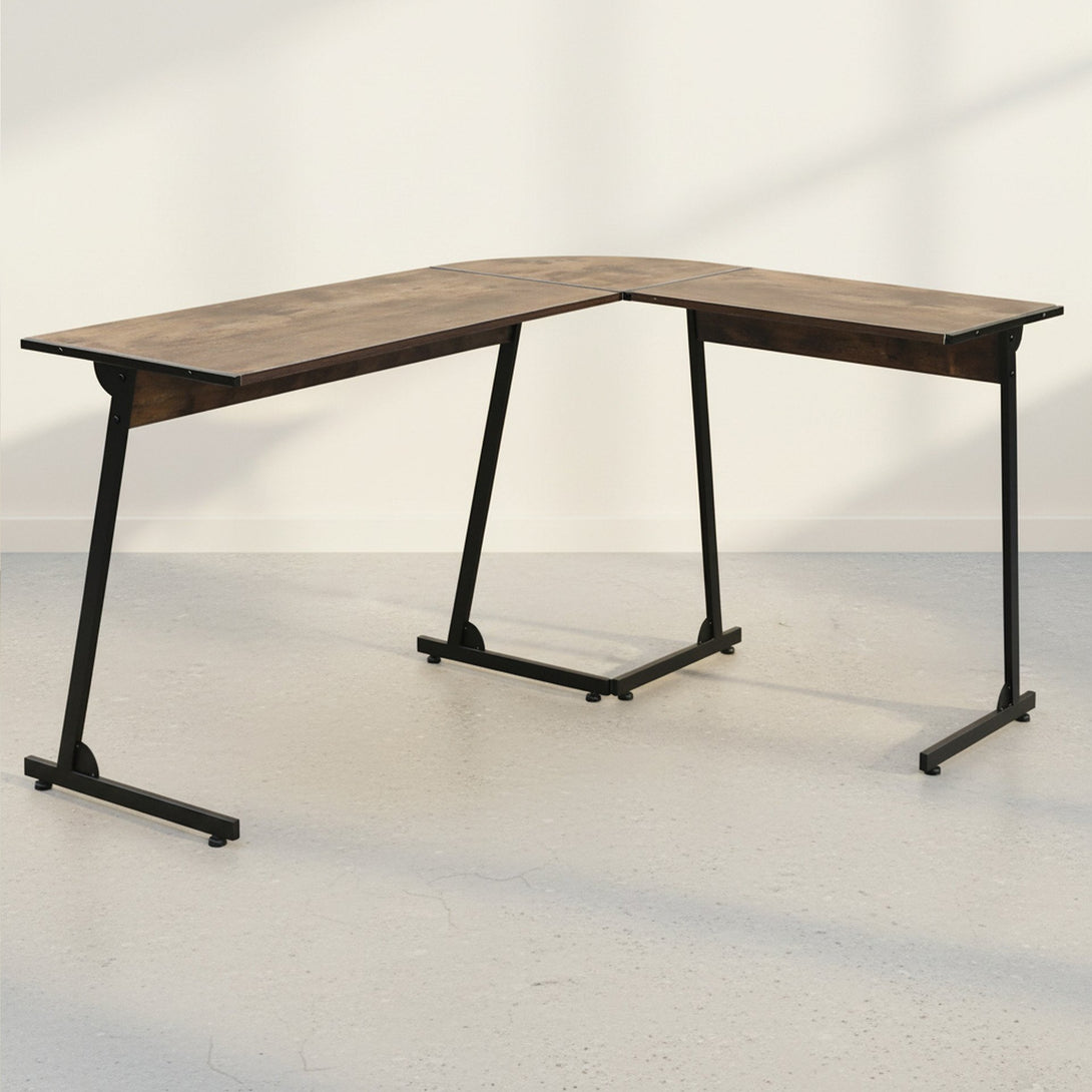 Nordix L-Shaped Computer Corner Desk - Rustic Brown
