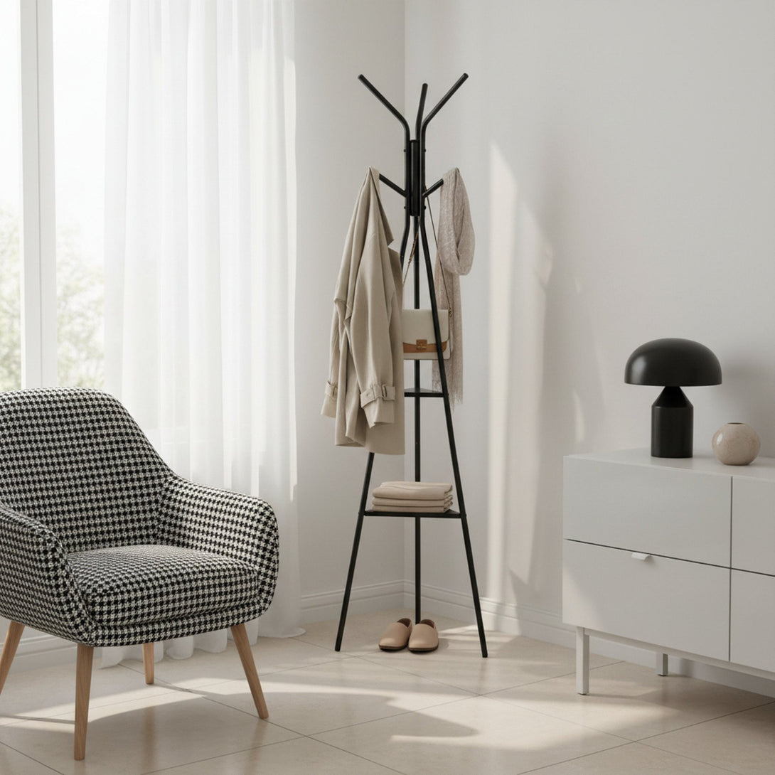 Aero Coat Rack with Storage Shelves - Black