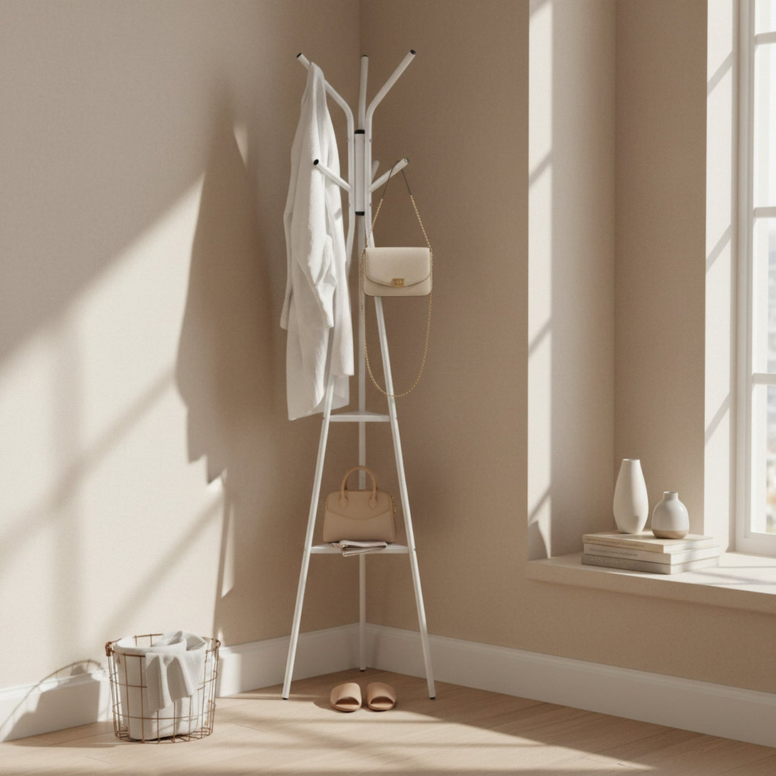 Aero Coat Rack with Storage Shelves - White