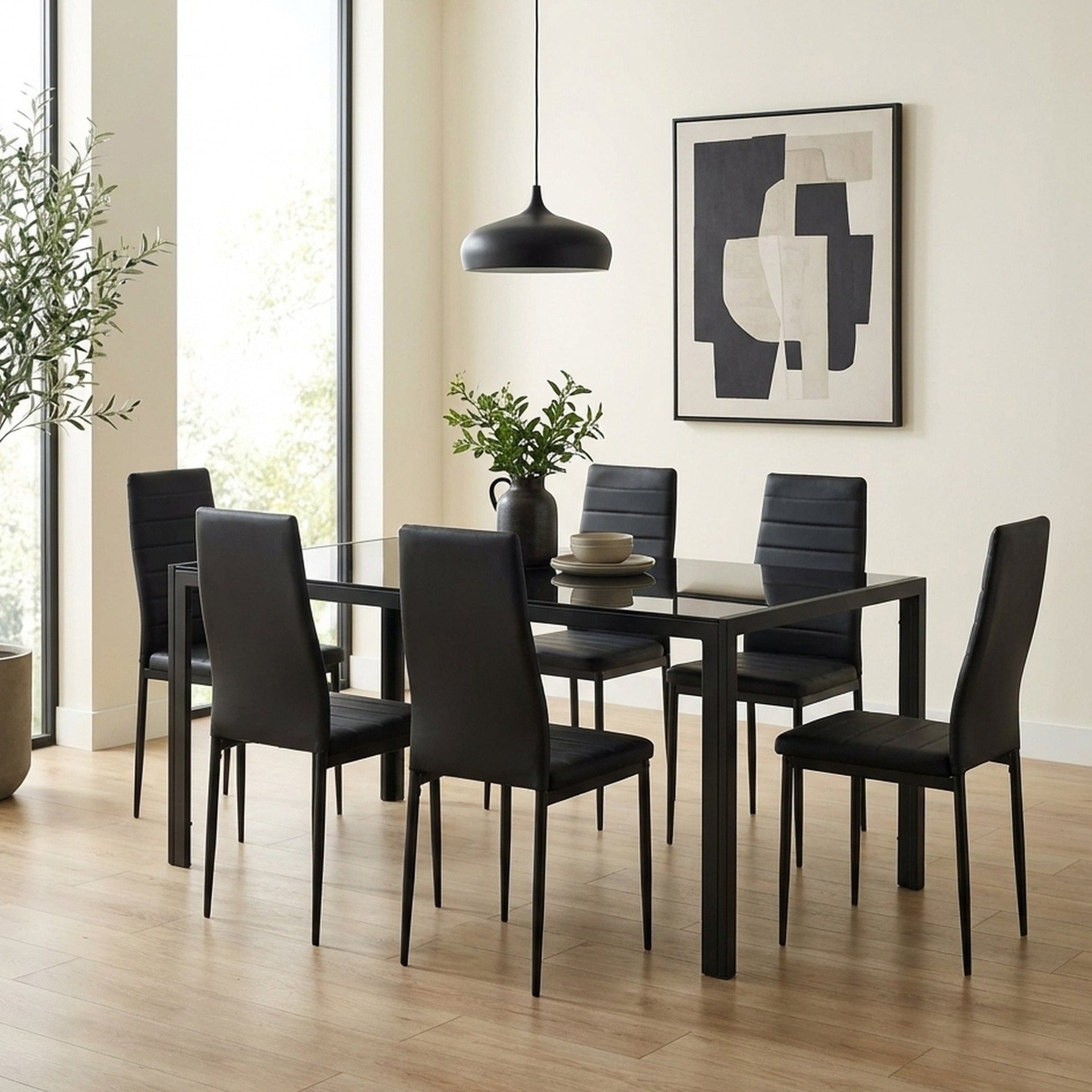 Samuel 7 Piece 1.8m Dining Set - Black | Elegant Dining – Treasurebox