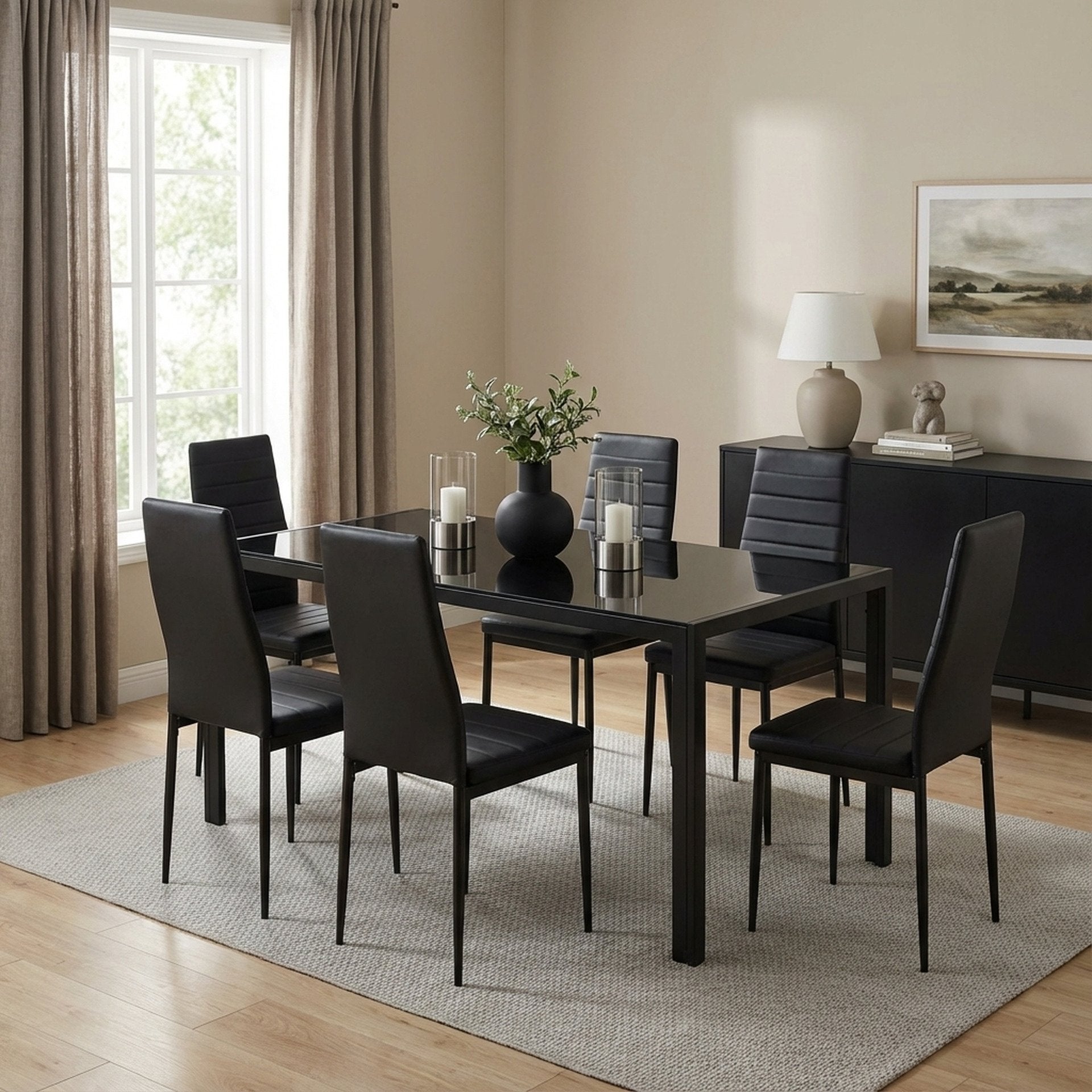 Samuel 7 Piece 1.8m Dining Set - Black | Elegant Dining – Treasurebox