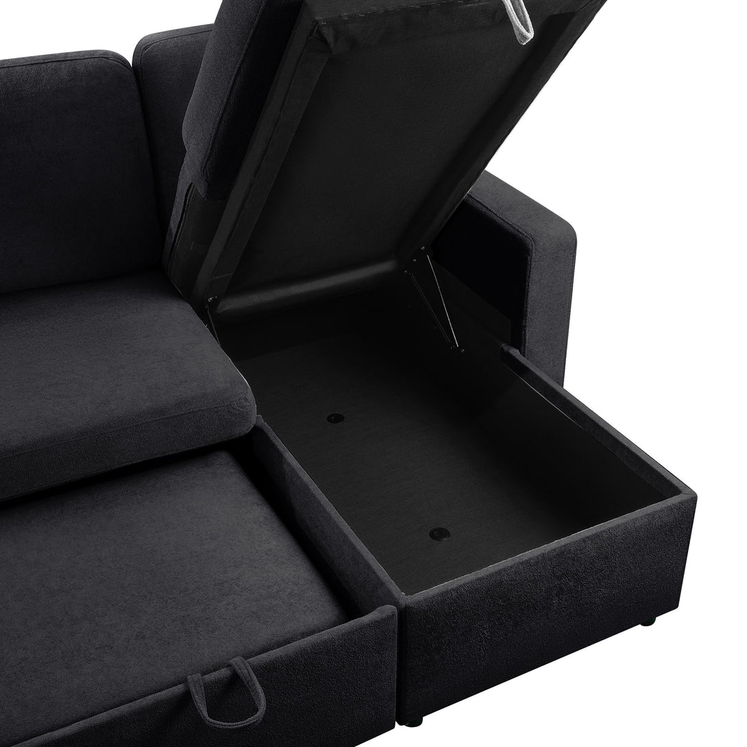 Amy 3 Seater Sofa Bed with Storage - Black