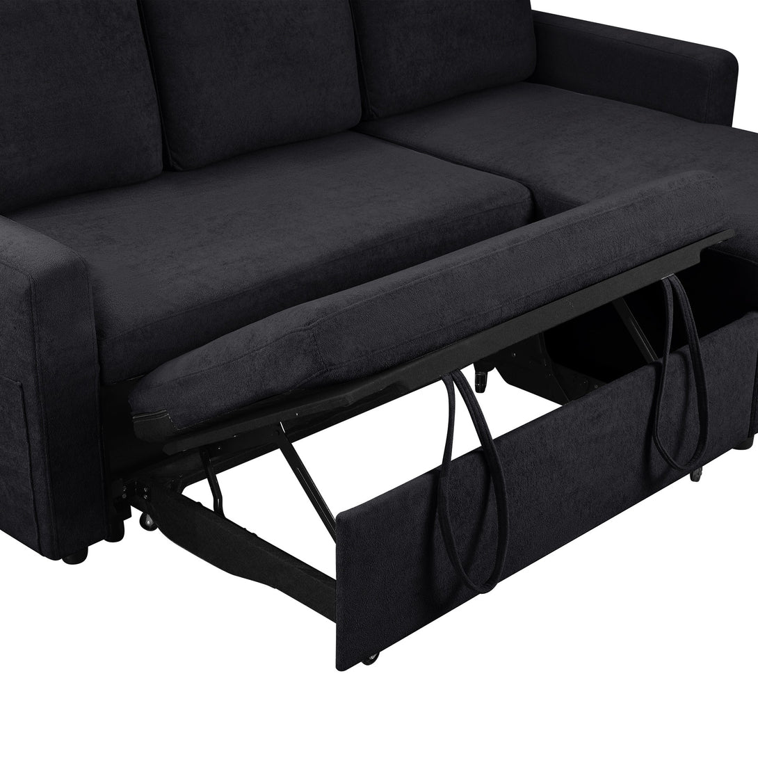 Amy 3 Seater Sofa Bed with Storage - Black