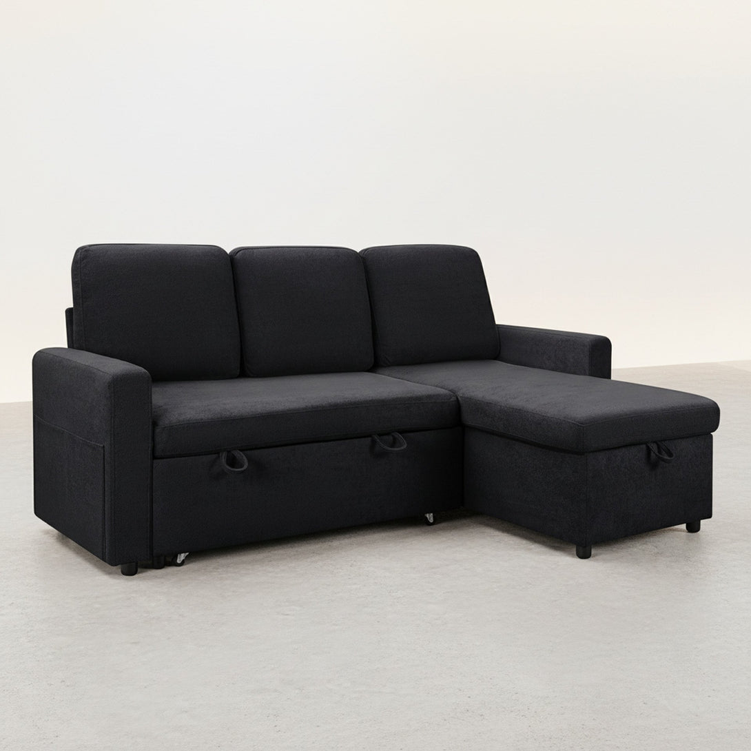 Amy 3 Seater Sofa Bed with Storage - Black
