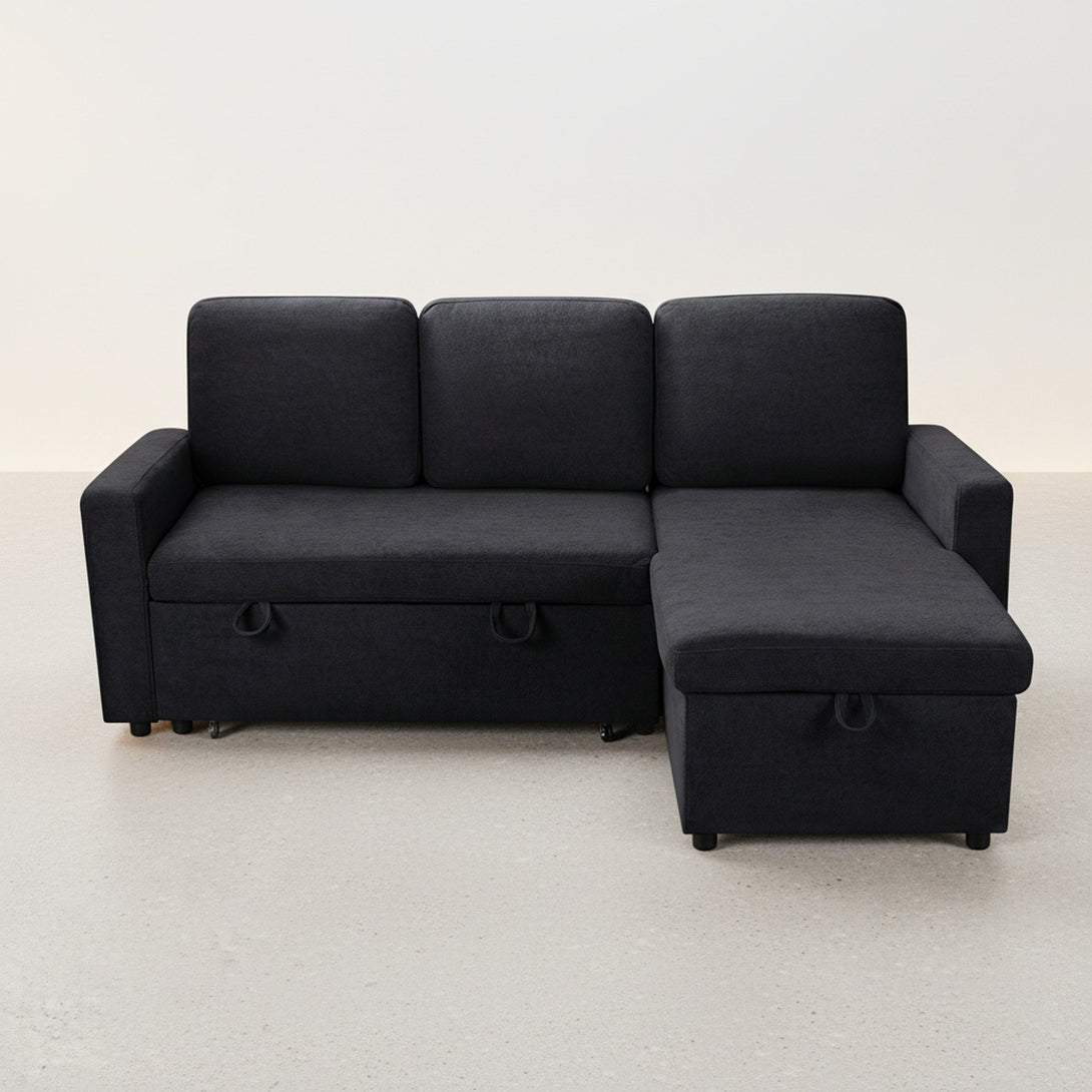 Amy 3 Seater Sofa Bed with Storage - Black