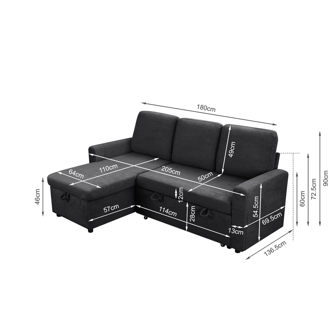 Amy 3 Seater Sofa Bed with Storage - Dark Grey