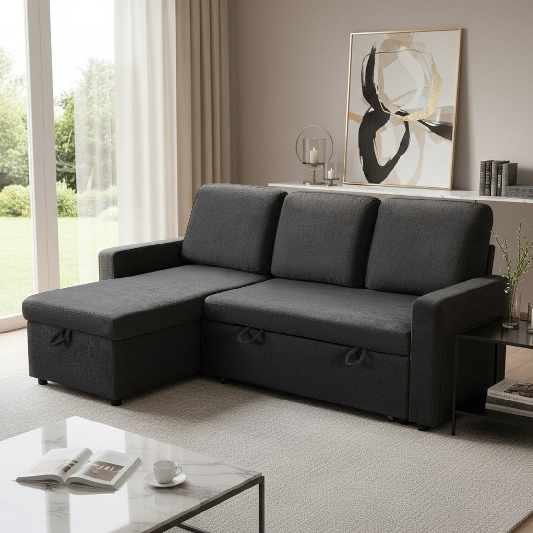 Amy 3 Seater Sofa Bed with Storage - Dark Grey