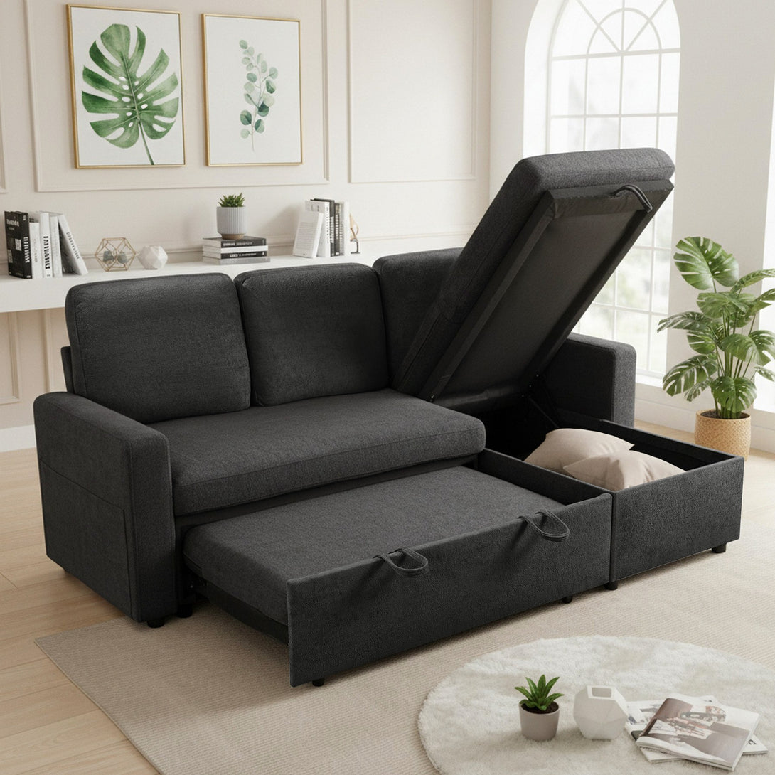 Amy 3 Seater Sofa Bed with Storage - Dark Grey