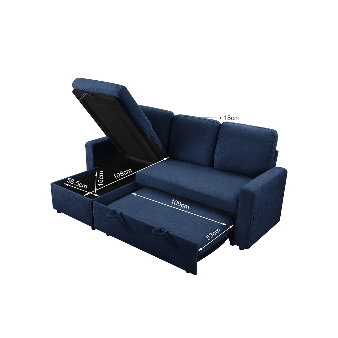 Amy 3 Seater Sofa Bed with Storage - Blue