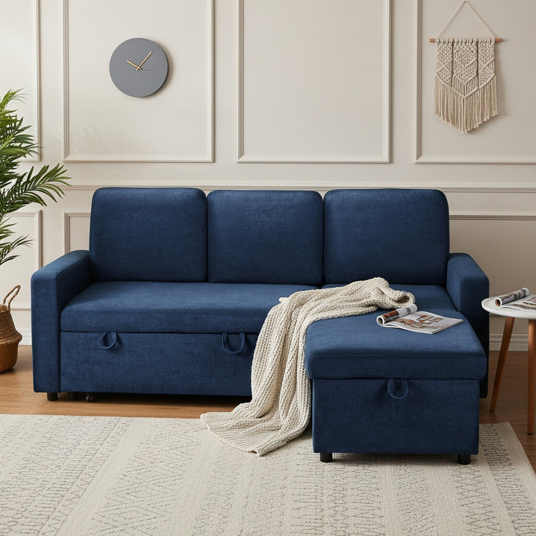 Amy 3 Seater Sofa Bed with Storage - Blue