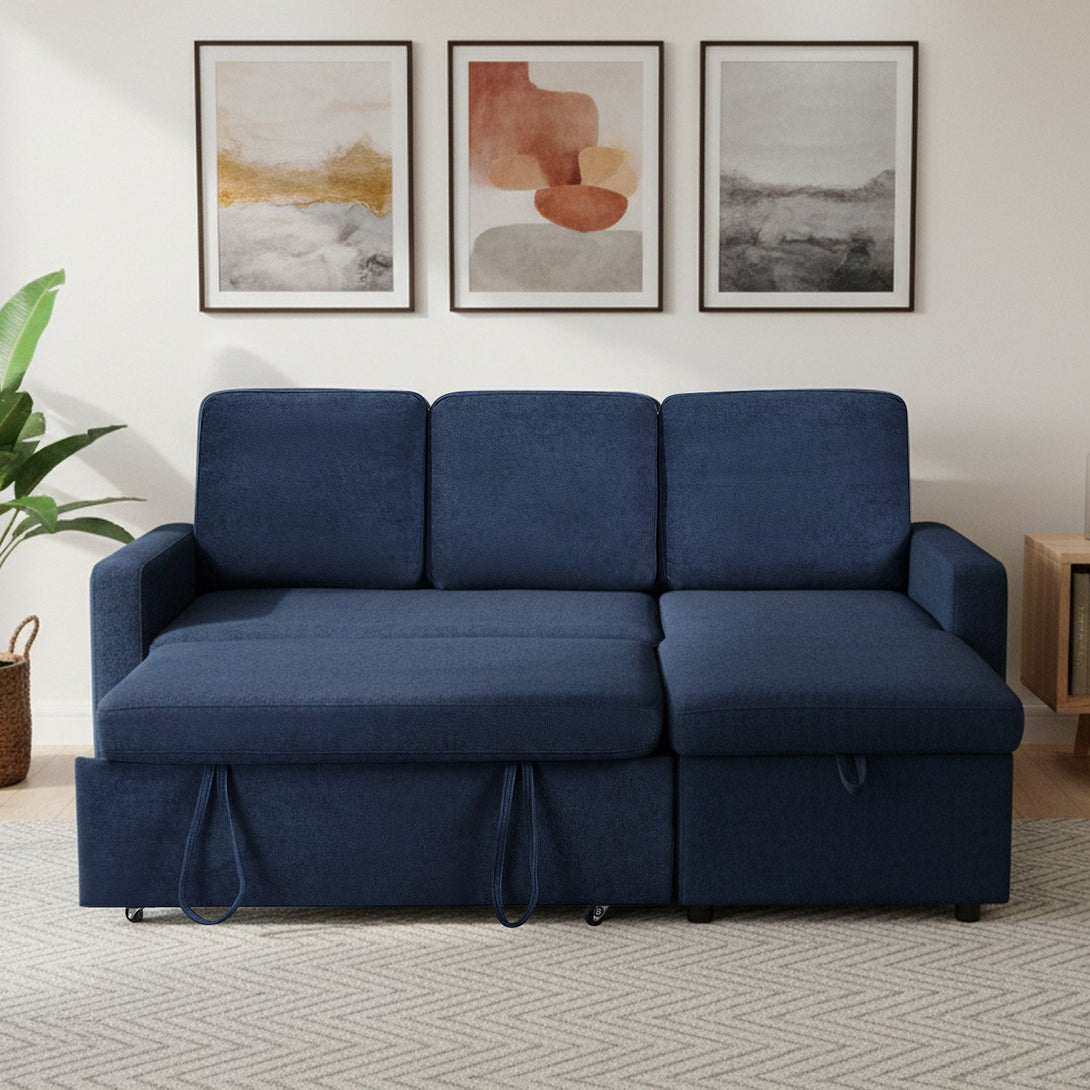 Amy 3 Seater Sofa Bed with Storage - Blue